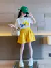 Traje Casual para Niñas Verano Infantil Camiseta Recta de Manga Corta Pantalones Cortos Conjunto de Dos Piezas para Niñas Estilo Coreano Tendencia Holgada