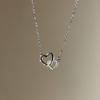 Collar de Circonita de Doble Anillo de Amor para Mujer Lujo Ligero Versátil Diseño de Nicho Sentido Accesorios Celebridad de Internet ins Estilo Frío Cadena Clavícula