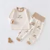 Conjunto de ropa de otoño para bebé, algodón puro, parte superior e inferior separadas, calidad Clase A, cintura alta, con tirantes en los hombros y con diseño de entrepierna abierta para abrigar