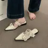 Mules de Punta Trendy y Elegantes con Tacón Grueso, Zapatos para Mujer, Nuevos Zapatos de Cuero Verano 2026, Mules, Sandalias