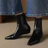Botas Tobilleras de Tacón Plano Ajustadas Sexy Versátil de Color Sólido Temperamento Adelgazante para Mujer