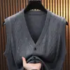 Colete Masculino de Tricô com Mistura de Lã Cor Sólida Jacquard Alta Qualidade Gola V Outono Inverno Quente Venda Rápida Anti-Pilling