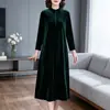 Vestido Nuevo de Terciopelo Dorado Talla Grande para Mujer Otoño Invierno Moda Larga Hasta la Rodilla Estilo Mamá Dama Rica