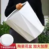 Maceta de cerámica de gran diámetro y alta apariencia con platillo, diseño blanco simple, adecuada para sala de estar, engrosada para plantas verdes