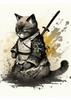 Pintura Moderna Gato Samurái Pintura en Lienzo Mural Póster Arte de Pared Dormitorio Sala de Estar Pintura Decorativa Moderna