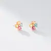 Brincos Nalan S925 Prata Esterlina Design Exclusivo e Simples Flor de Trevo Colorida Coração M07380