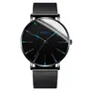 Reloj de Cuarzo para Hombre con Acento Azul Minimalista, Correa de Malla Metálica Ultradelgada, Reloj de Pulsera Casual de Negocios
