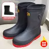 Botas de Lluvia para Hombre hasta la Pantorrilla, Antideslizantes, Impermeables, Botas de Lluvia hasta la Pantorrilla, Zapatos de Goma de Algodón para Lavado de Autos de Otoño e Invierno, Zapatos de Agua para Pesca