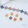 Cuentas espaciadoras de trébol de cuatro hojas con forma de corazón de circonita de colores, chapadas en oro de 14 quilates sobre cobre, para accesorios de pulseras y collares de cristal y perlas de bricolaje