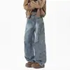 Jeans anchos lavados con efecto desgastado para hombre, pantalones casuales versátiles de corte holgado estilo retro, modernos para el trabajo y la moda