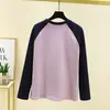 Camiseta Derong Gola Redonda Color Block Manga Longa para Mulheres no Outono e Inverno Camisa de Camada Interna com Forro de Fleece para Usar por Cima Visual Emagrecedor e Top Quente Estiloso