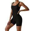 Mono de yoga ajustado de tirantes de verano, Ropa de fitness, Mono corto acanalado, Mono de salto para deportes de baile y yoga