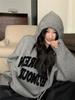 Suéter Casual con Capucha de Punto Bordado con Letras para Mujer Otoño e Invierno Estilo Perezoso Tejido de Punto Suelto Versátil Top
