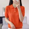 Nuevo modelo de verano 100% algodón color liso cuello polo manga corta tres botones camisa de trabajo versátil elegante cuello camisero camiseta top para mujer