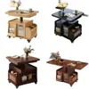 Mesa de Centro Móvel de Madeira Maciça, Mesa de Chá Multifuncional Ajustável, Carrinho Dobrável para Apartamento Pequeno, Mesa de Chá, Sofá, Mesa de Jantar, Uso Duplo, Madeira Natural