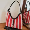 Bolsa Feminina com Design de Nicho, Bolsa Tote Listrada Vazada, Nova Coleção Verão 2026 Estilo Coreano Ins Bolsa de Ombro de Grande Capacidade