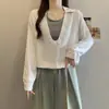 Camisa Patchwork Estilo Coreano de Manga Longa Falsa Duas Peças, Tamanho Grande, Padrão de Caranguejo com Cinco Painéis, para Mulheres, Design Artístico de Início de Outono, Caimento Solto, Efeito Emagrecedor