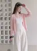 Cárdigan de punto rosa con cuello en V para mujer, otoño 2026, camisa casual de punto suelta para aire acondicionado, capa exterior con encaje, top cárdigan protector solar