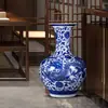 Jarrón de Porcelana Azul y Blanca Imitación con Patrón de Dragón de 55 cm de Alto, Jarrón Cerámico Retro Chino de Jingdezhen, Botella de Apreciación, Adorno para Porche
