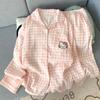 Pijama de Algodão Nuvem para Mulheres Primavera e Outono Novo Desenho Animado Fofo Calça de Manga Longa Conjunto de Roupa de Casa Transfronteiriça para Dormitório Estudantil