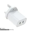 Carregador Britânico Certificado Ukca Transfronteiriço Padrão Britânico Adequado para iPhone 17, Carregamento Rápido 20W Pd, Carregador Duplo C Padrão Britânico