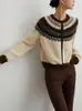 Estilo Relaxado Fair Isle Suéter Macio Ceroso Feminino Mohair Macio Ceroso Cardigã Jaqueta Tricotado Único Outono e Inverno 2025