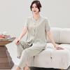 Pijama para madres de mediana edad y mayores, con estampado digital, pantalones de manga corta, tejido de algodón sintético, ropa de casa, conjunto de cárdigan con botones florales