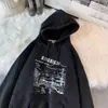 Moletom com Capuz para Mulheres 2024 Novo Estilo Preguiçoso Bf Solto Cinza Oversize Inverno Veludo Espessado Roupas