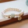 Pulsera de Perlas Barrocas de Agua Dulce Natural para Mujer Pulsera de Cuentas de Transferencia de Jade Hetian Joyería Wenchuang del Templo Exquisita