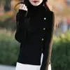 Suéter de moda de nicho de punto acanalado con botones de cuello alto para mujer Otoño Invierno Chaqueta de punto informal Adelgazante