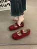 2026 Lana Gris Francés Más Terciopelo Temperamento Zapatos de Piel Ropa de Abrigo para Mujer Cálido Viaje Nocturno Pezuña de Cerdo Zapatos de Ballet