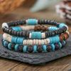 Pulseira Masculina de Contas de Pedra Semipreciosa Natural Transfronteiriça, Pedra Vulcânica, Madeira, Espaçador, Verão, Feriado