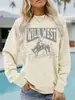 Moda Europea y Americana Sudadera Básica de Manga Larga con Estampado Retro de Mezclilla para Mujer Lista para Primavera y Otoño Diseño de Sudadera con Cuello Redondo
