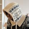Chapéu balaclava vintage de floco de neve da ilha da Coreia do Sul, chapéu feminino de outono e inverno, de lã quente e espessada, com proteção auricular