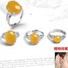 Anel Oval Banhado a Prata S925 para Homens e Mulheres com Suporte Vazio para Mulheres, Incrustado com Âmbar Cera de Abelha, Anel de Joalheria Banhado a Ouro Branco