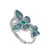 Anillo Doble Mariposa para Mujer, Anillo Sencillo y de Alta Gama con Esmalte para Dedo Índice, Anillo Abierto de Estilo Étnico Moderno y Personalizado