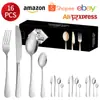Conjunto de talheres de aço inoxidável 1010 para exportação da Amazon, hotel, banhado a titânio, faca de bife ocidental, garfo, colher, colher de chá, conjunto de 24 peças