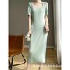 Pure Desire Sexy Slim-Fit Mid-Length Over-the-Knee Hip Saia Feminina Verão Novo U-Neck Short-Sleeved Knitted Dress