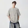 Camiseta Masculina Estilo Americano Manga Curta Tie-Dye, Marca Tendência Estampada Manga Curta Solta Fina Corte Diagonal Verão High Street
