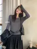 Blusa de Tricô Manga Longa Decote V Slim Fit Minimalista Coreana Verde Limão Outono 2026 Elegante Versátil para Mulheres