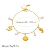 Pulsera de Perla de Vieira Caballo de Mar Acero Inoxidable Chapado en Oro Estilo Marino Moda de Vacaciones Transfronteriza Playa Joyería de Mano para Mujer