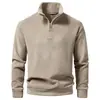 Sudadera Casual para Hombre con Media Cremallera y Cuello Alto, Color Sólido, Forro Polar, Gruesa, Corte Holgado, Jersey, Chaqueta Casual