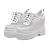Novo Estilo Sapatos Plataforma com Cadarços 12cm, Malha Vazada, Estilo Coreano Respiráveis de Salto Alto Casuais para Mulheres