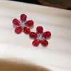 ¡Lágrimas de la Sirena! Pendientes de Flor con Tachuelas de Diamantes Color Azul Marino de Aguas Profundas, Pendientes de Lujo Ligero de Alta Gama, Pendientes de Moda Europeos y Americanos para Mujer