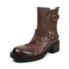 Botas Martin de piel genuina para mujer, con un tacón medio grueso, punta redonda y detalle de hebilla, son un nuevo estilo otoño/invierno, perfectas para el uso casual.