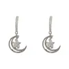 Brincos de Prata Esterlina S925 Estilo Coreano e Japonês com Estrela e Lua Cravejadas de Diamantes para Mulheres, Elegantes de Luxo Leve Doces Versáteis Venda por Atacado
