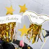 Banner de Borla Dorada Globos de Estrellas de Cumpleaños Tarjeta de Pastel Inserto Decoración de Mesa de Postres para Fiesta