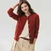 Cárdigan de punto suave y cómodo con cuello redondo y cierre de botones, hecho de una mezcla de cachemira y seda, un nuevo estilo de otoño para mujer