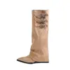 Botas longas de bico fino estilo coreano para aumentar a altura para mulheres, novo modelo de inverno com fivela de cinto, botas de montaria com salto plataforma, botas de calça versáteis e que afinam a silhueta