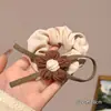 Scrunchie de Fio com Flor de Laço na Cor de Café para Mulheres, Elástico de Alta Elasticidade para Rabo de Cavalo, Suave com o Cabelo, Acessório de Cabelo